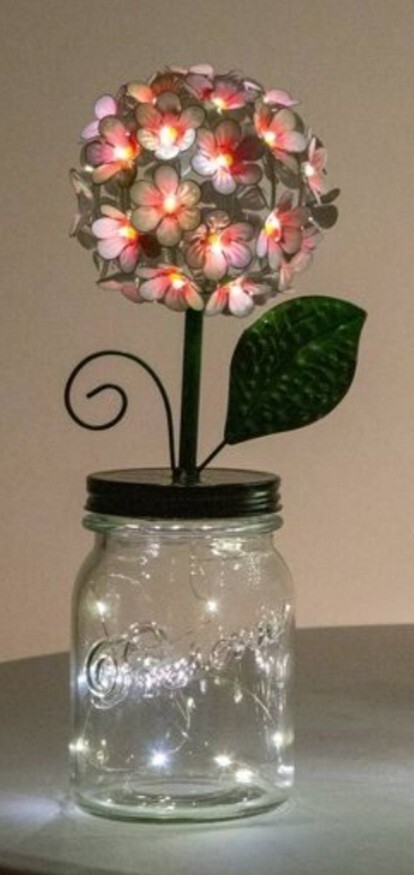 LED Lighted Metal Hydrangea in Jar with fairy light, Ultimate In.. Pink. Q8