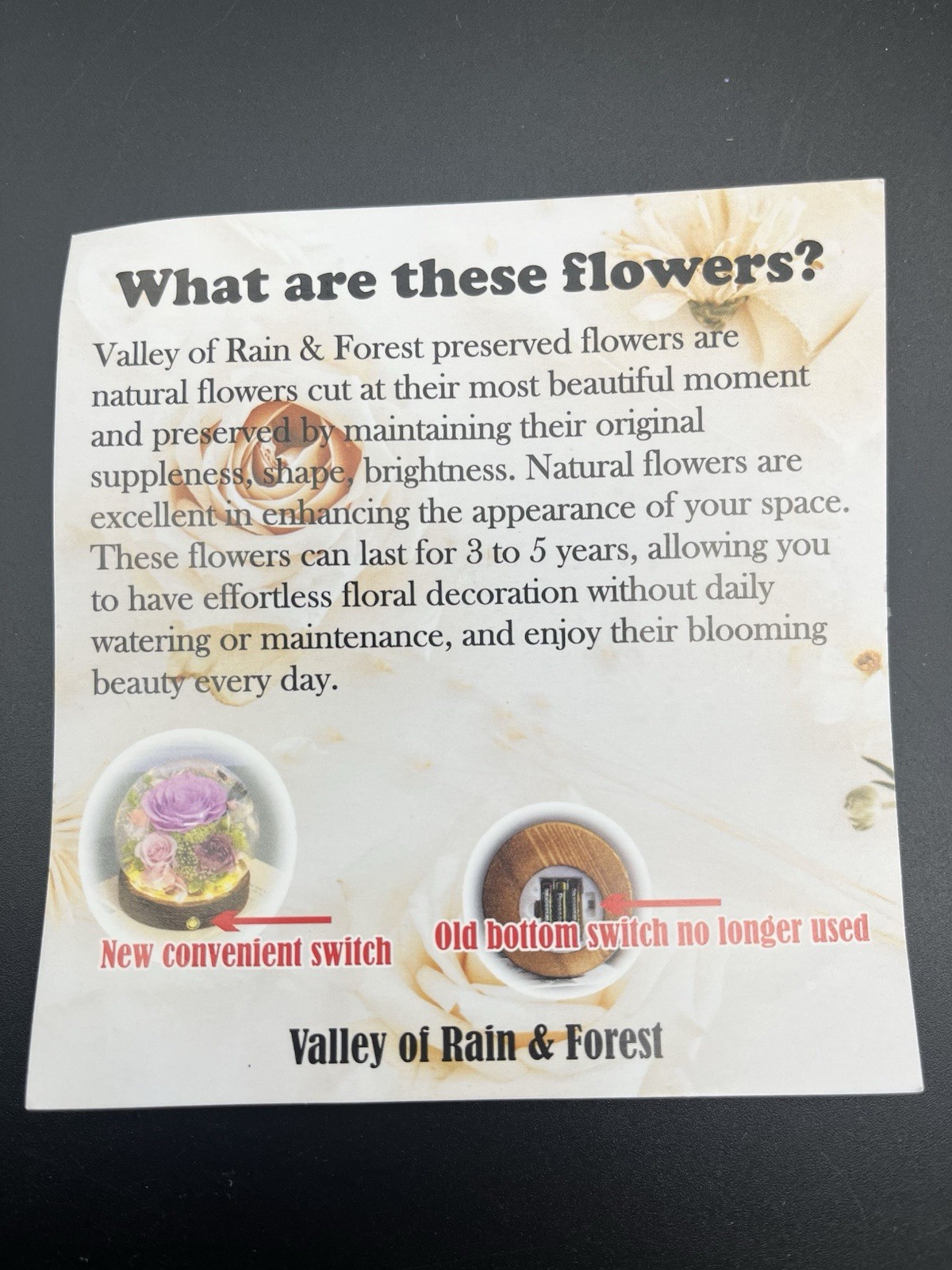 Valley of Rain & Forest Long-Lasting Real Flowers LED Light up Pink White Roses