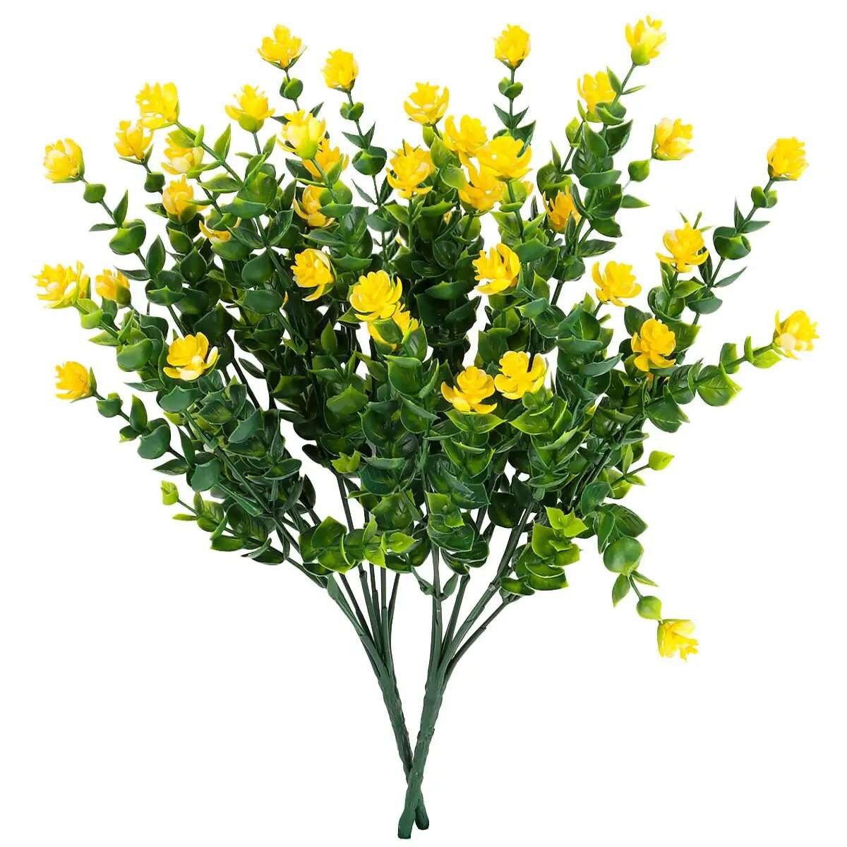 LOT Yellow Artificial Flowers UV Resistant Boxwood Fake Plants Shrubs Decor new