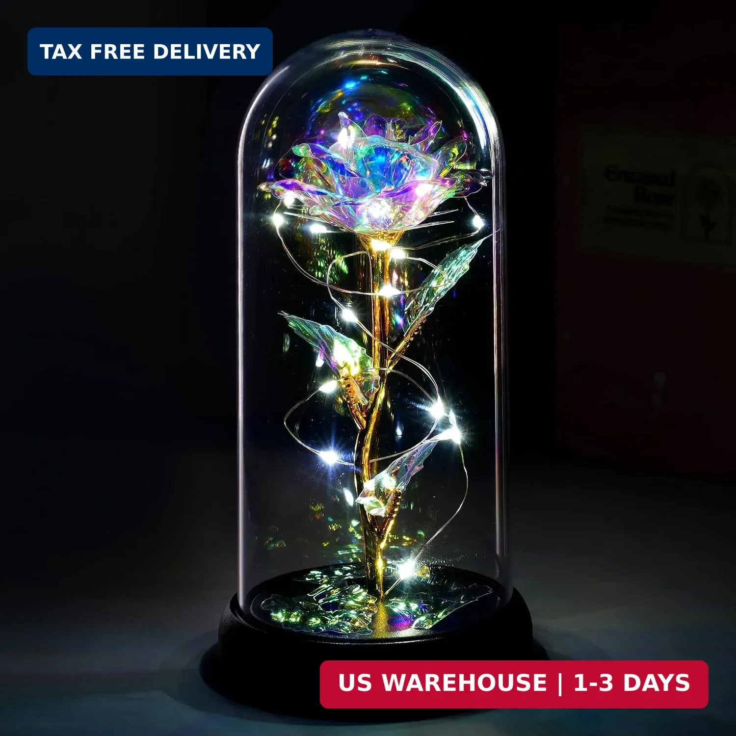 KatchOn Galaxy Glass Rose in Dome – Light Up Crystal Forever Flower Gift