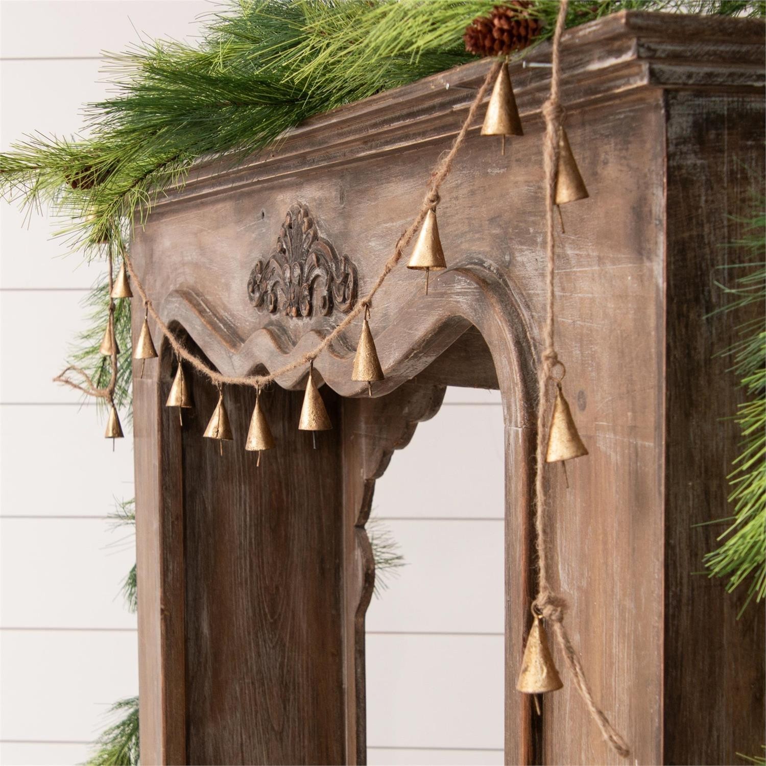 New Primitive Farmhouse Christmas VINTAGE GOLD BELL GARLAND Swag Hanging 6ft