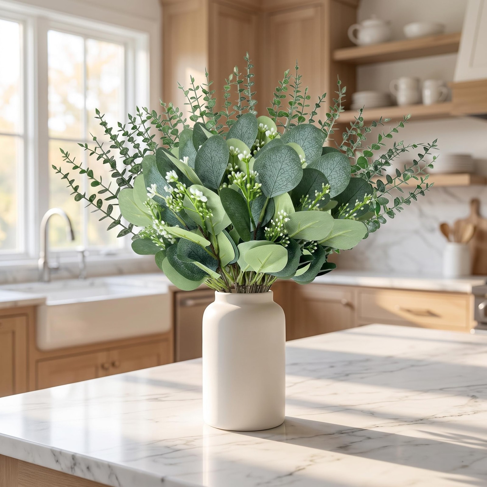 100 Pcs 3 Kinds Mixed Artificial Silver Dollar Eucalyptus Leaves Picks, Faux …