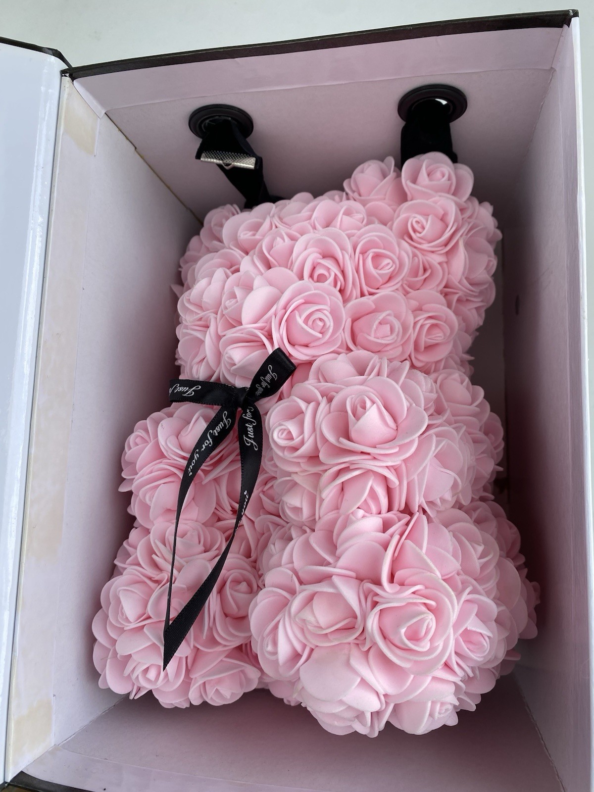 10-inch pink rose bear made of artificial foam flowers