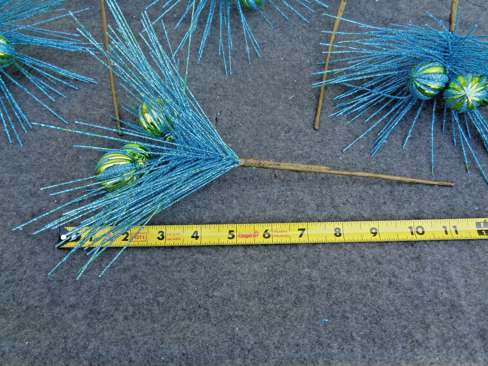 Glittered Blue Pine Branch Floral Pick with Ornaments – Lot of 8