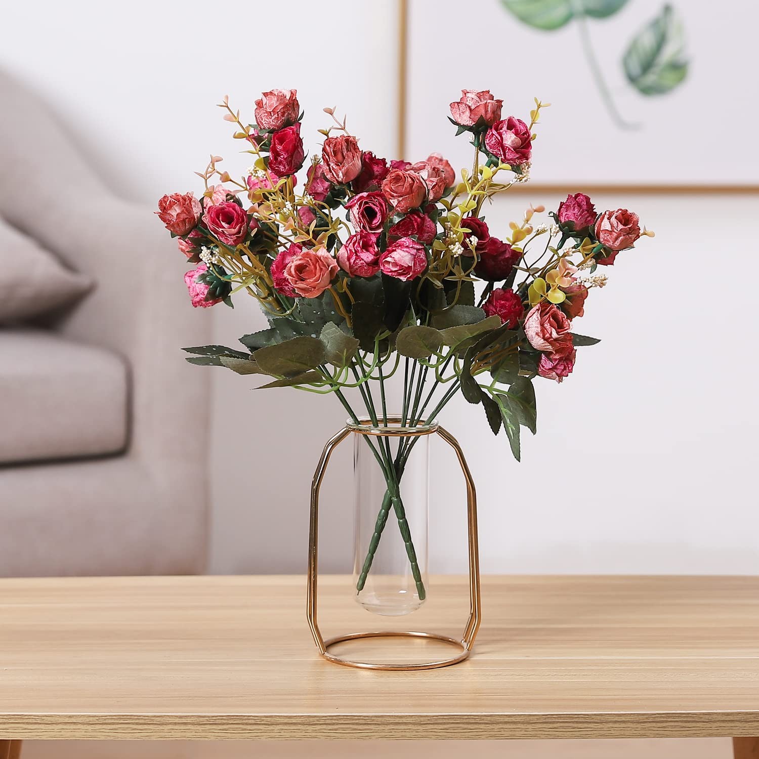 2 PCS Artificial Rose Red 21 Mini Heads Floral Bouquet Wedding Decor