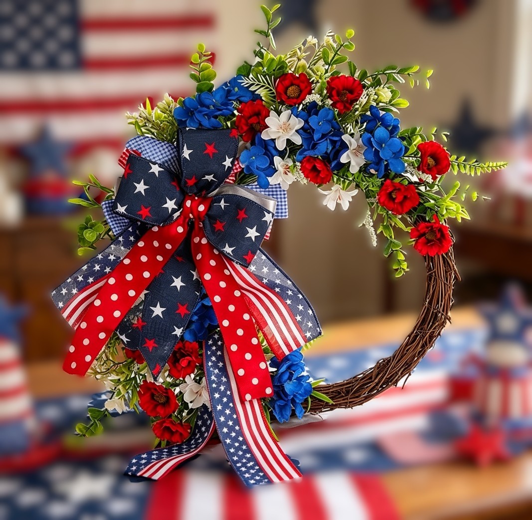 Minimalist Plastic Wreath for Independence Day Decor Hanging on Door or Wall