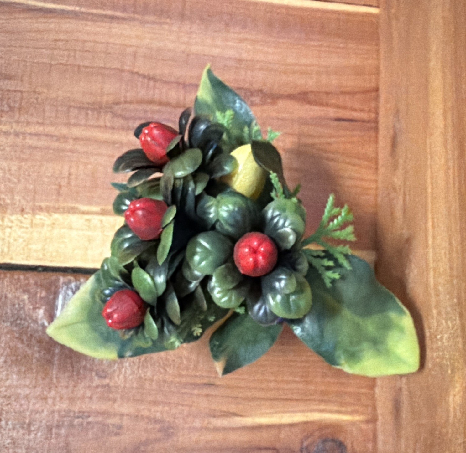 VTG Artificial Berry Floral Pick with Green Leaves, Red & Yellow Fruit, 7 in