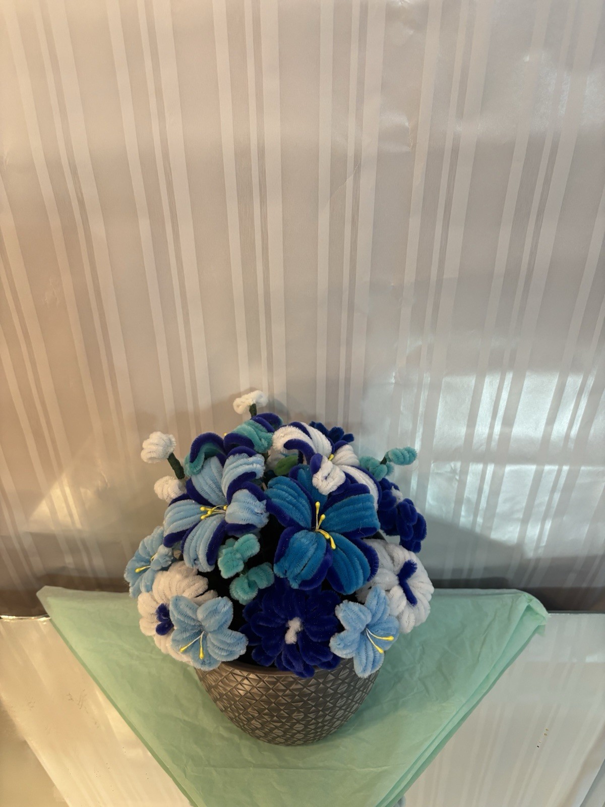 Artificial Mixed Floral Centerpiece in Decorative Pot, Blue/White/Green