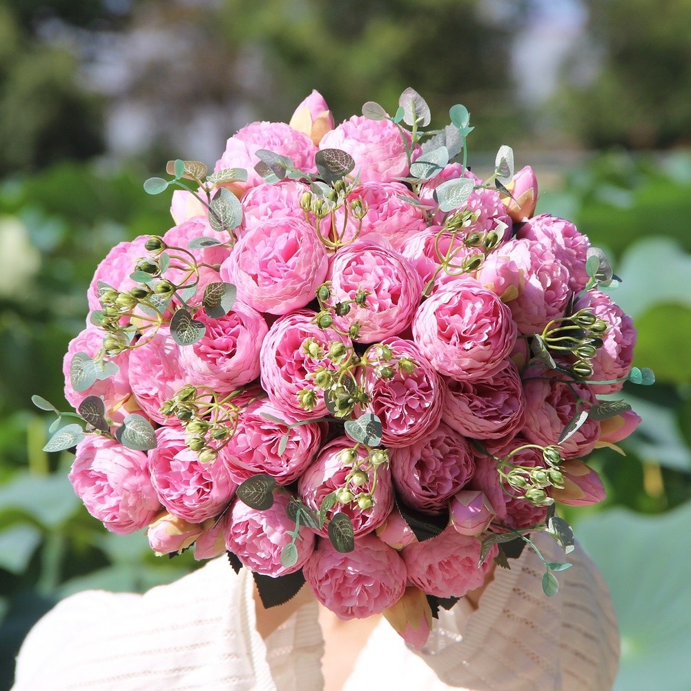 5 Head Peony Rose Bouquet Artificial Flowers for Weddings and Home Decor