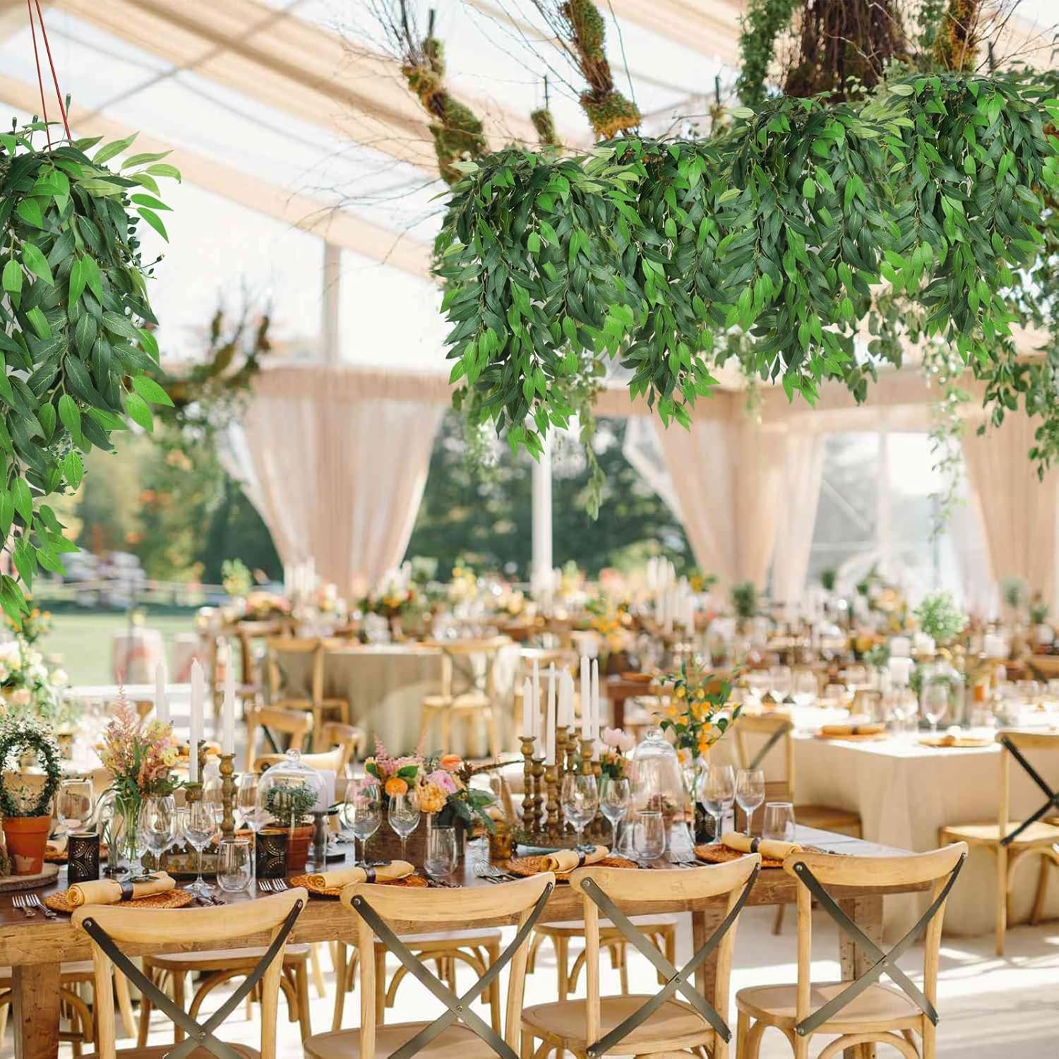 Artificial Hanging Willow Leaves Vine Twigs 2PC Fake Silk Weeping Willow