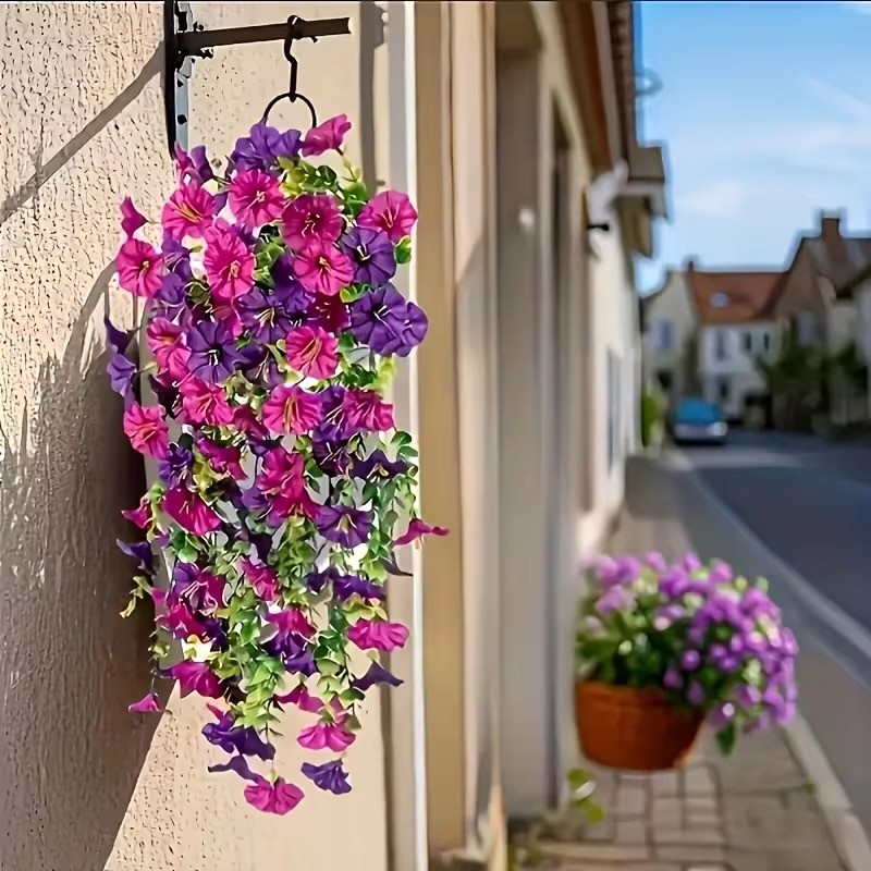 4PCS Artificial Morning Glory Vines UV Resistant Hanging Flowers Outdoor Decor