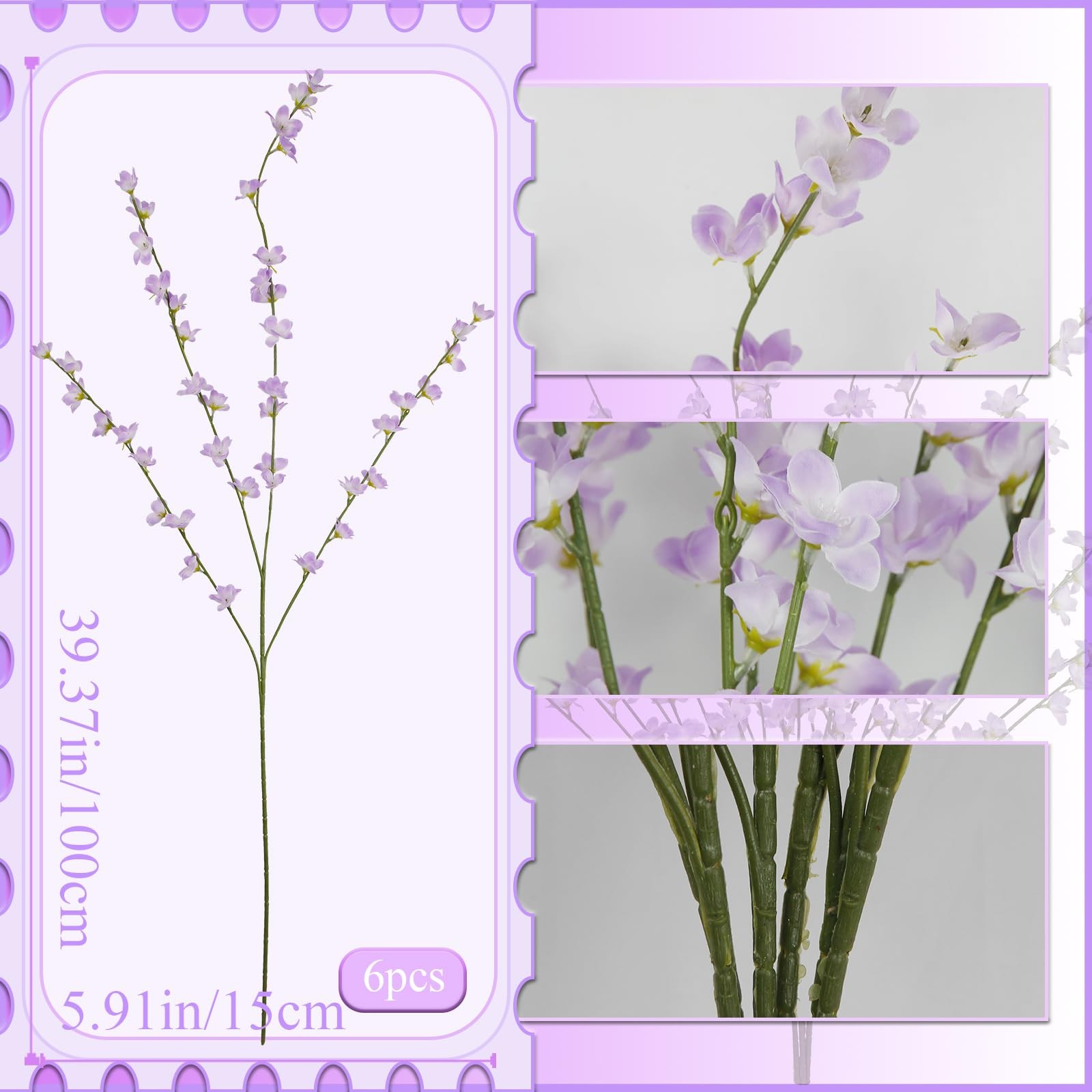 6 Pcs Artificial Forsythia Branches Fake Wildflowers Light Purple 41″ Silk Fl…