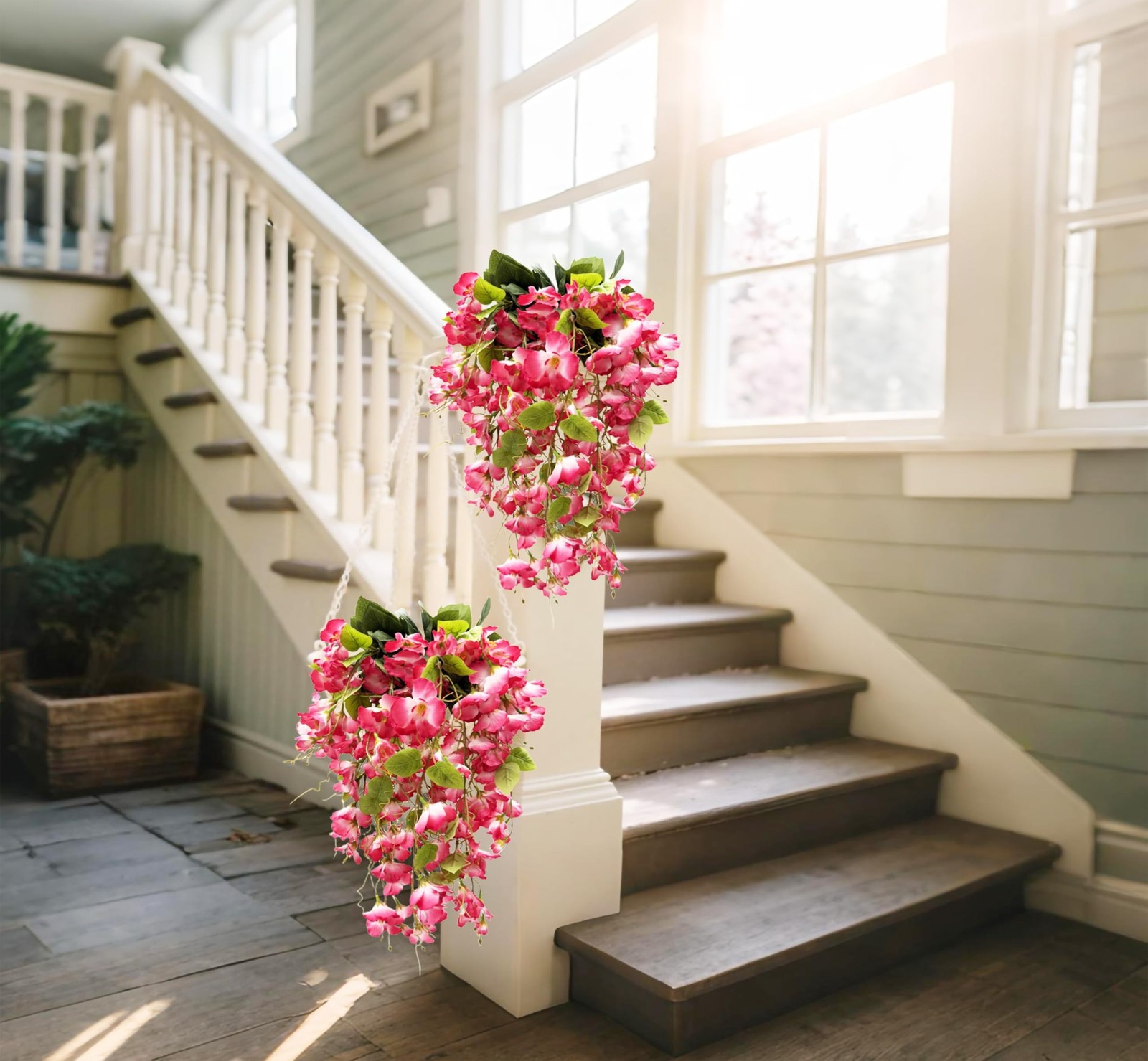 2PCS Artificial Hibiscus Flowers Outdoor Hanging UV Resistant Faux Plant New USA