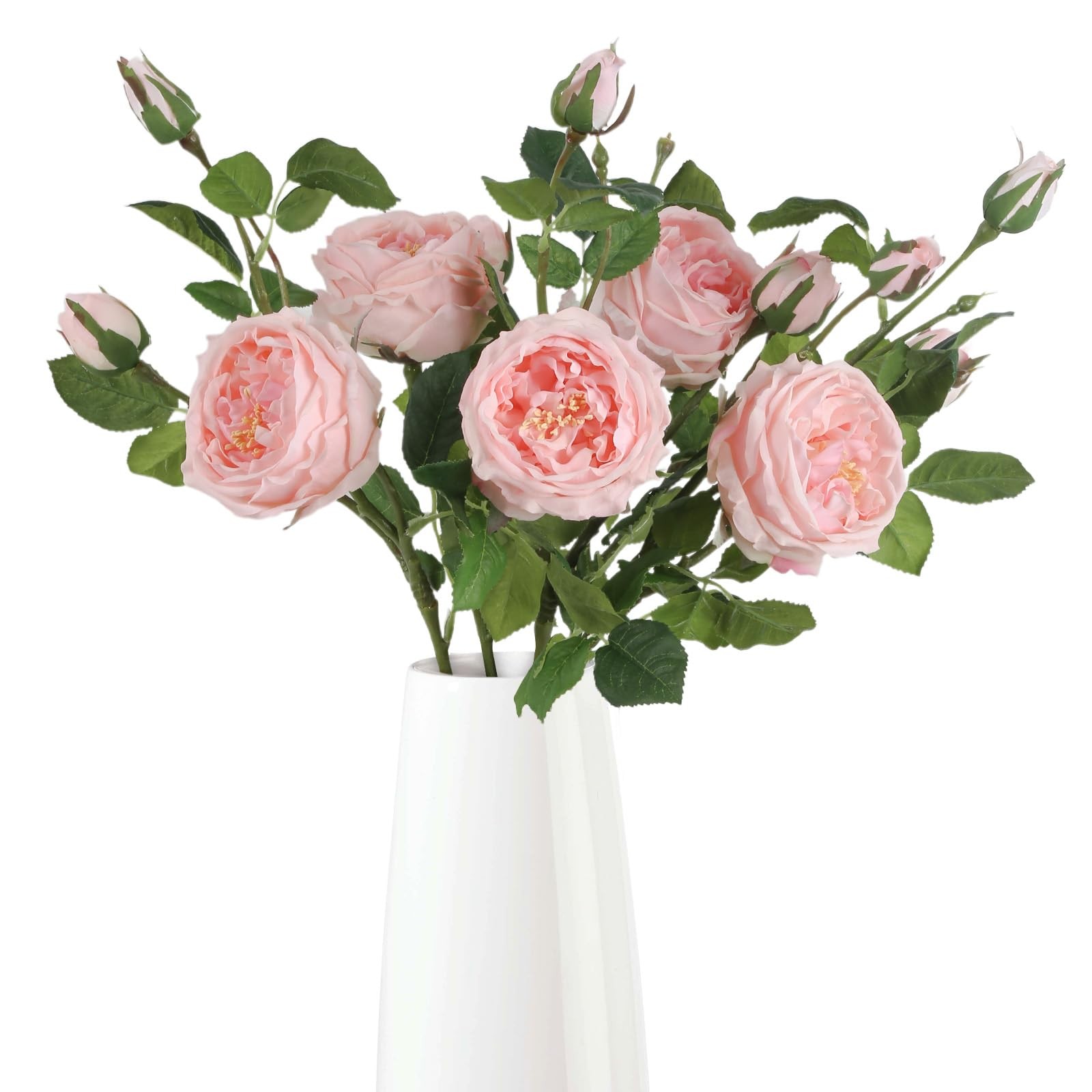 Real Touch Pink Austin Roses Peonies Artificial Flowers 4 Bouquets Latex Fake…