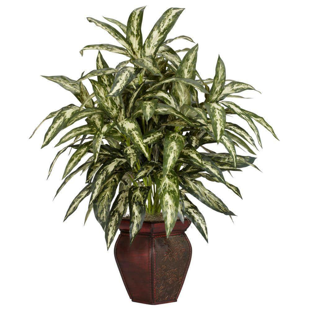 30 in. Artificial Green Aglonema with Decortaive Vase Silk Plant Colored Leaves