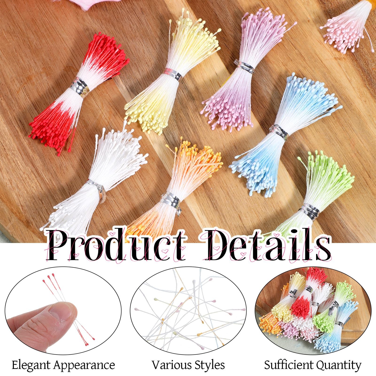 1600 PCS Flower Stamens 1mm Artificial Pearl Double Head Floral Pistil DIY