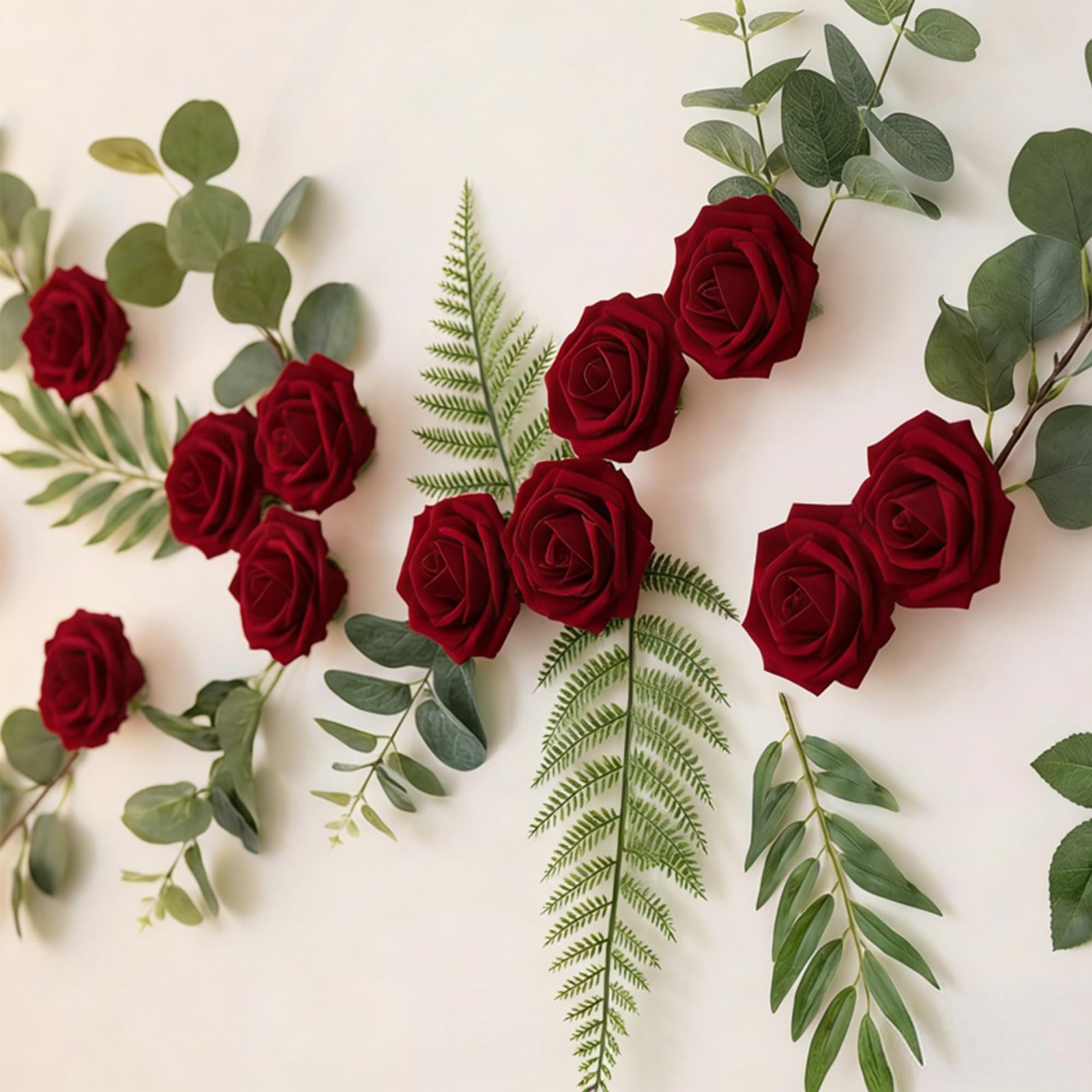 100Pcs Real Looking Burgundy Artificial Rose Flower Heads, Foam Fake Roses fo…