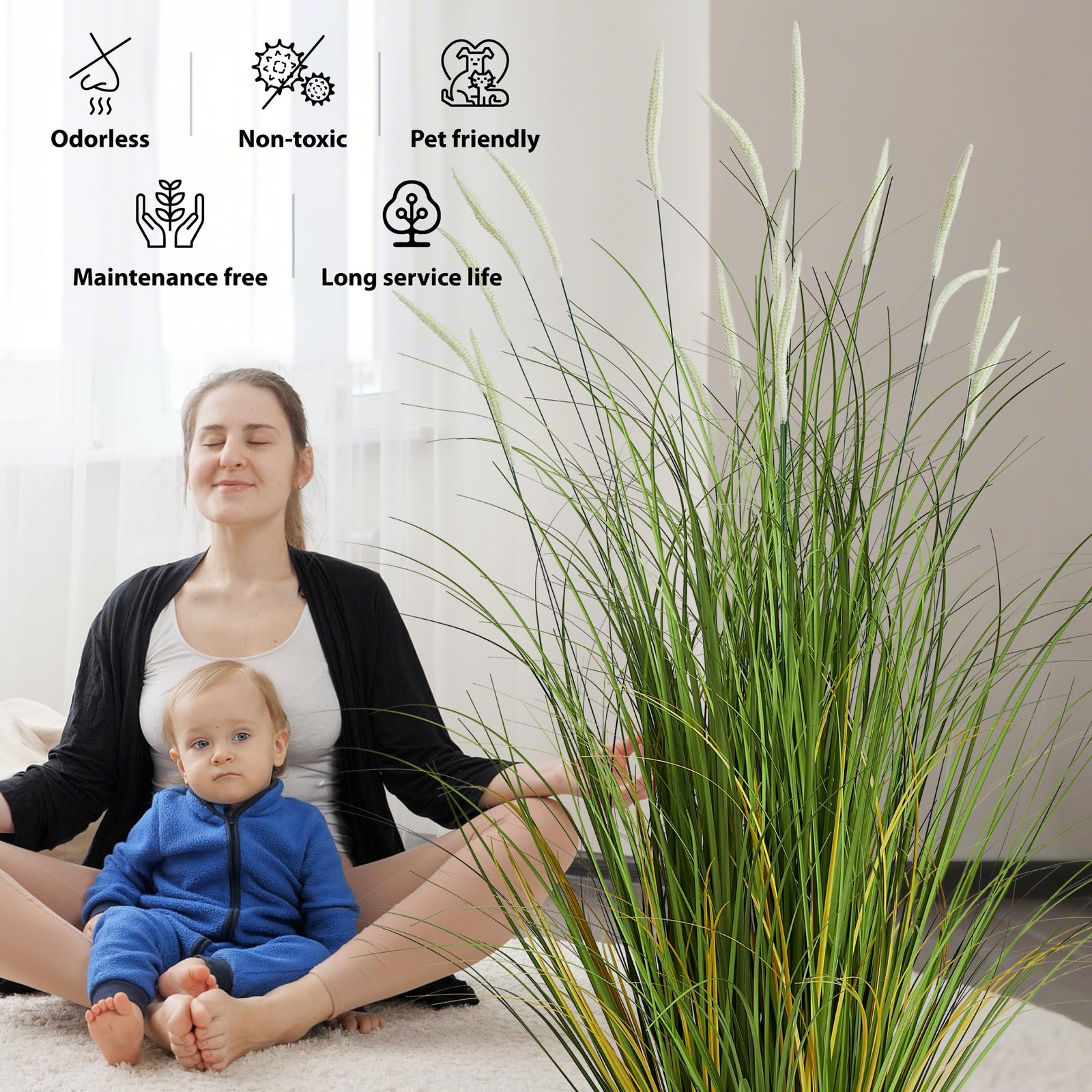 3ft 2-Pack Artificial Cattail Reed Grass, 35in Artificial Indoor Outdoor Fake…