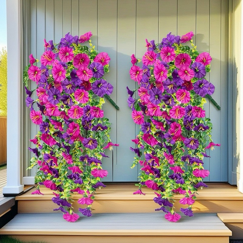 4PCS Artificial Fake Hanging Basket Plants Silk Flowers Vine Home Decor-Outdoor