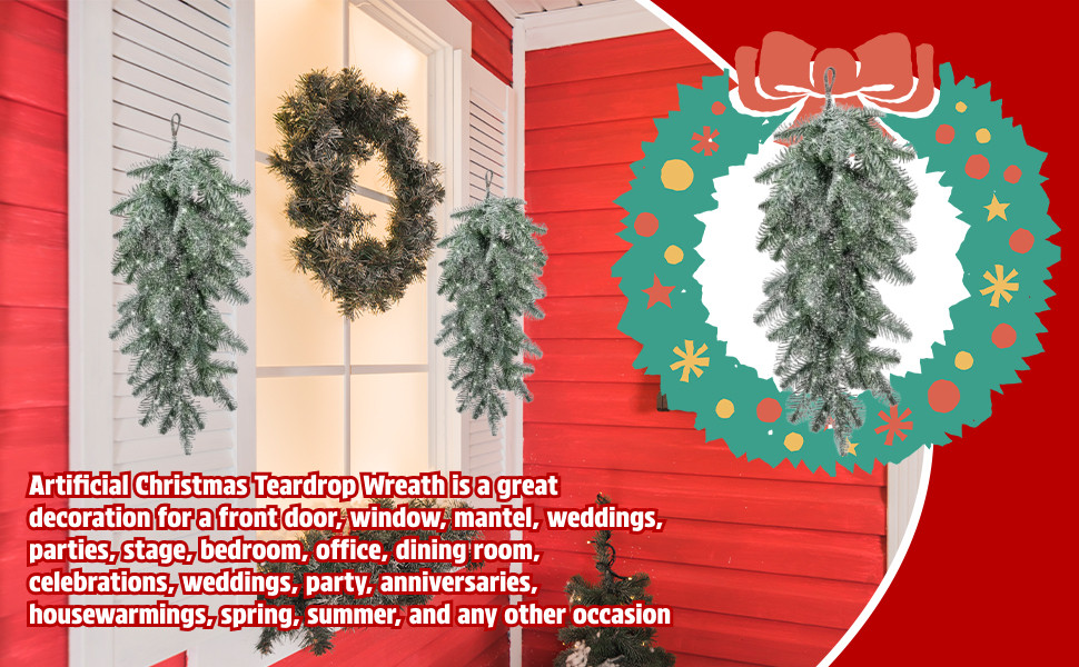 Christmas Teardrop Swag Home Anniversary Artificial Snow Pine Needle Wreath