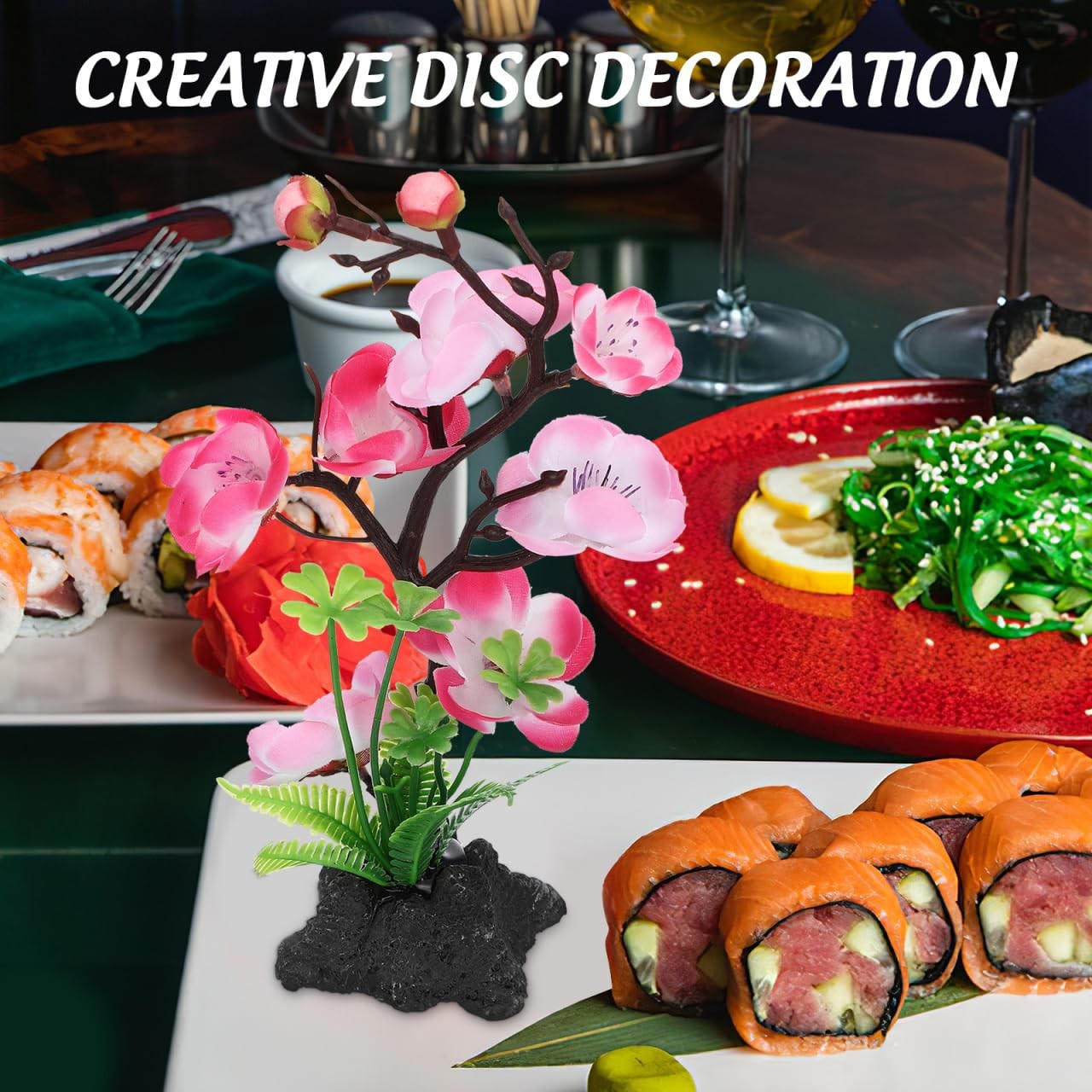 Artificial Cherry Blossom Trees with Base Artificial Fish Tank Plants with Ro…