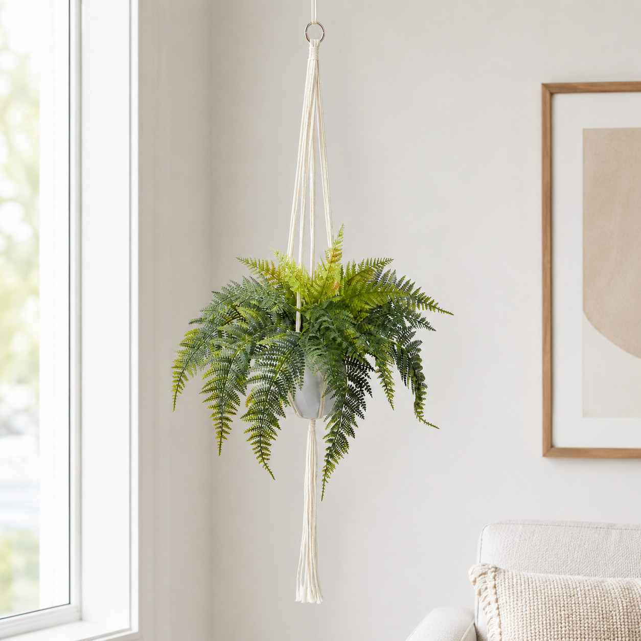 25″ Fern Hanging Artificial Plant in Decorative Basket