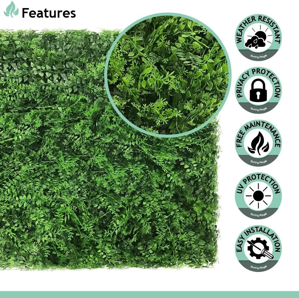 20″ x 20″ Fern Artificial Plant Wall Square Panels Faux Grass Decor Boxwood