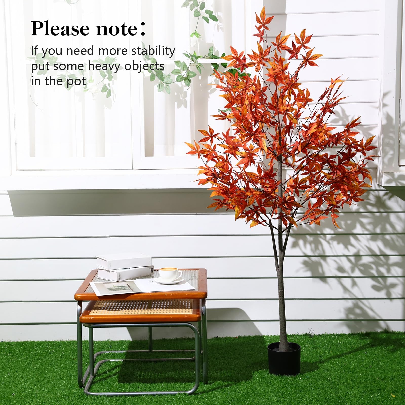 5Ft Faux Thanksgiving Maple Tree Orange Potted Fake Tall Plants, Thanksgiving…
