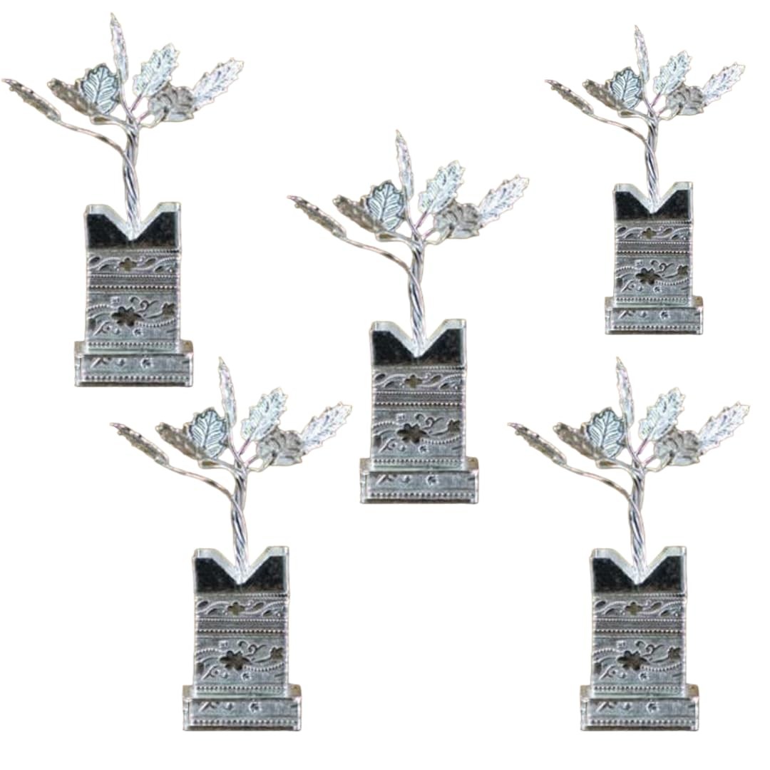 Pack of 5 Decorative Silver Plated Tulsi Plant 4 Inches | Silver Plated Brind…