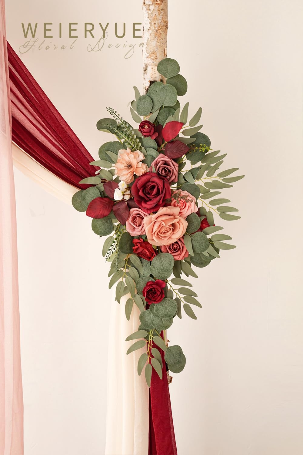 Deluxe Wine Red Artificial Wedding Arch Flowers with Drapes Kit-Pack of 5, 2p…