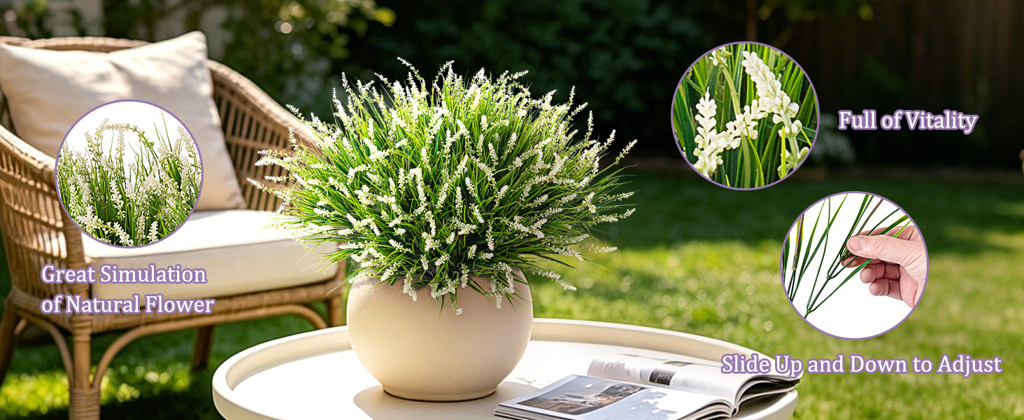 Artificial Faux Plants Flowers for Outdoor Decorations, Fake Monkey Grass for