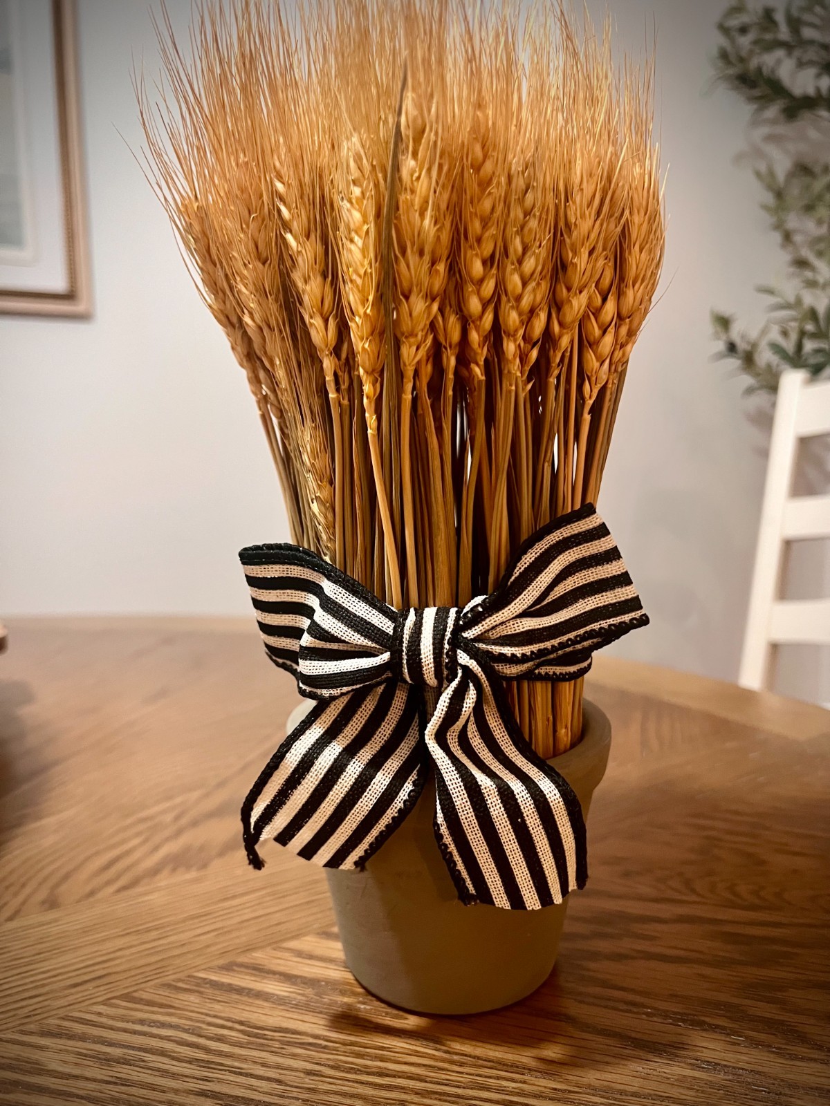 Faux Wheat Sheaf Pot Decor Black White Ribbon Farmhouse Style
