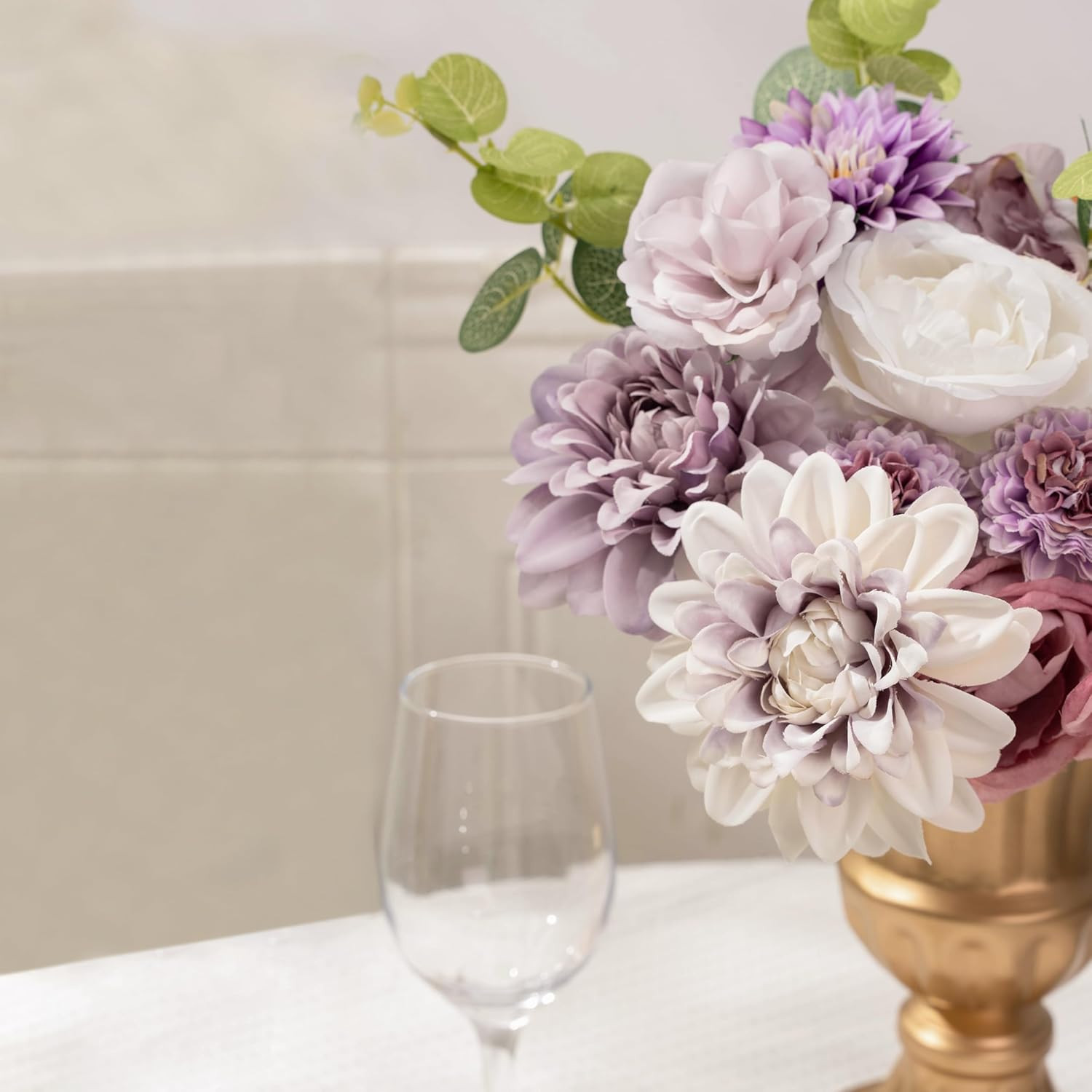 30 Pcs Artificial Flowers Combo Purple Flowers Mix Silk Flowers Dahlia Roses wit