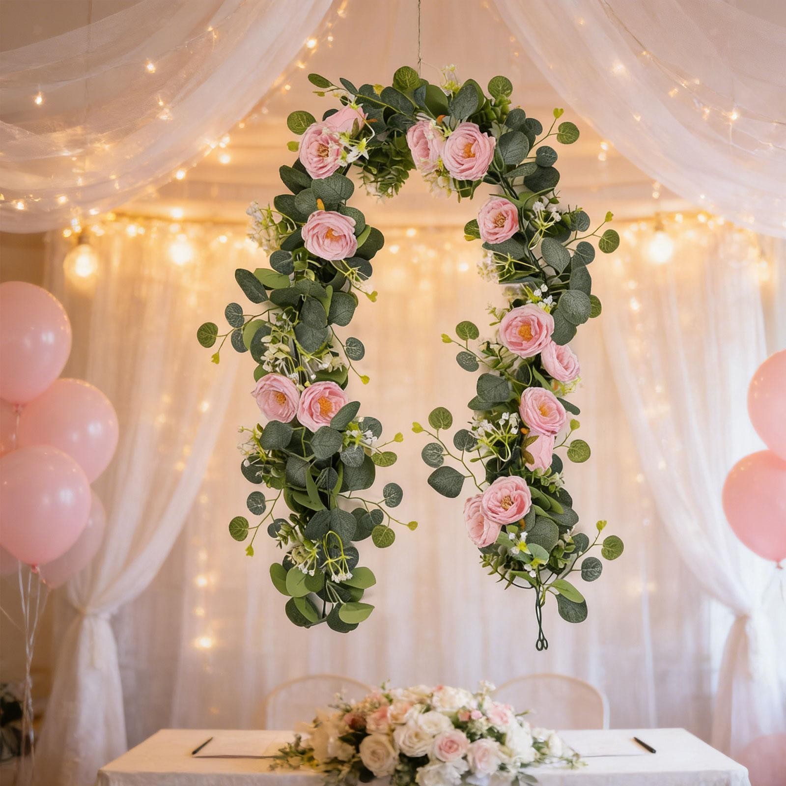 Hanging Fake Rose Silk Flowers Greenery Plant for Home Holiday Wedding Arch