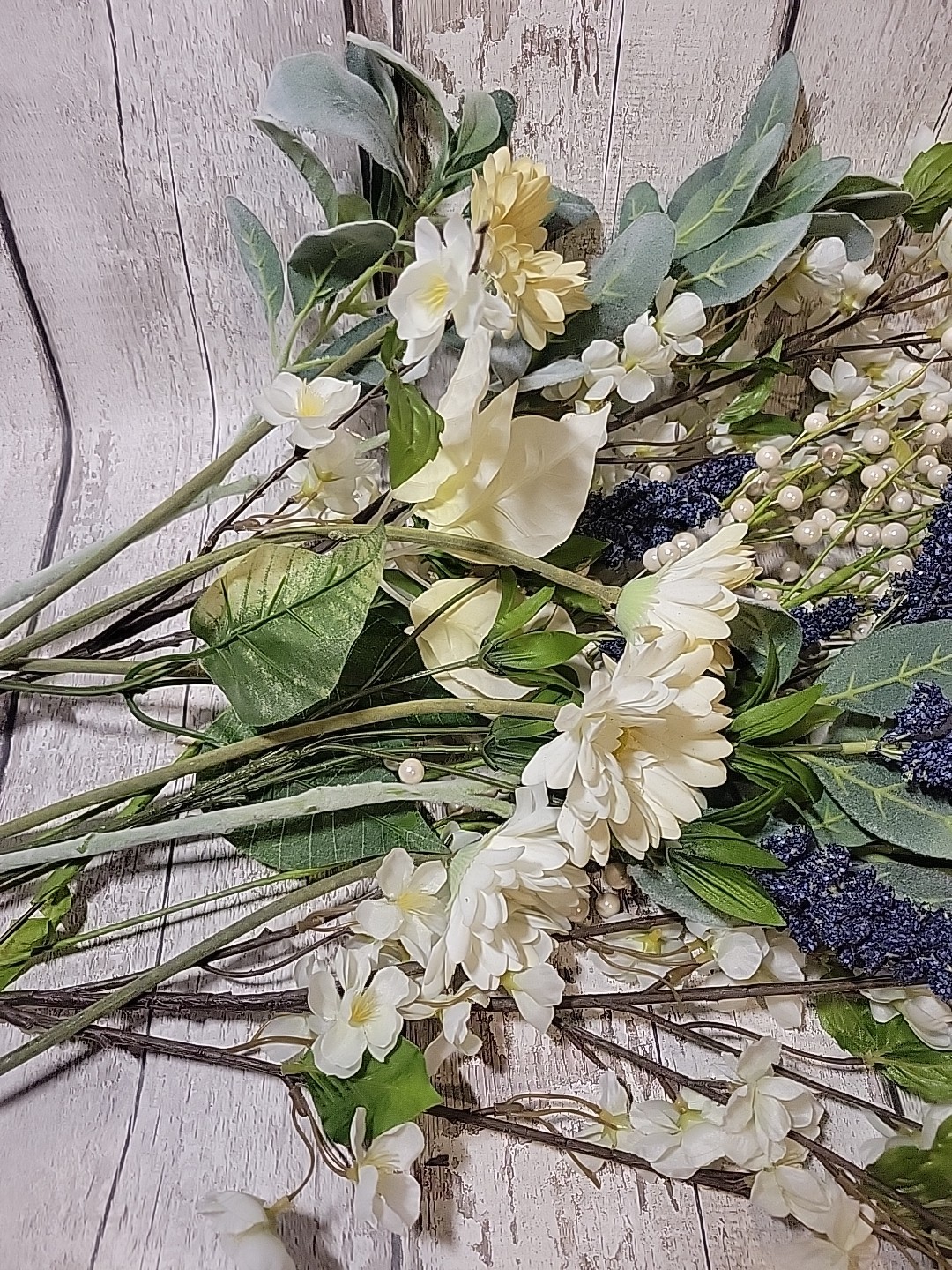 Faux Floral Flower Arrangement Single Pieces Daisy Pearl Berries Fuzzy Stems…