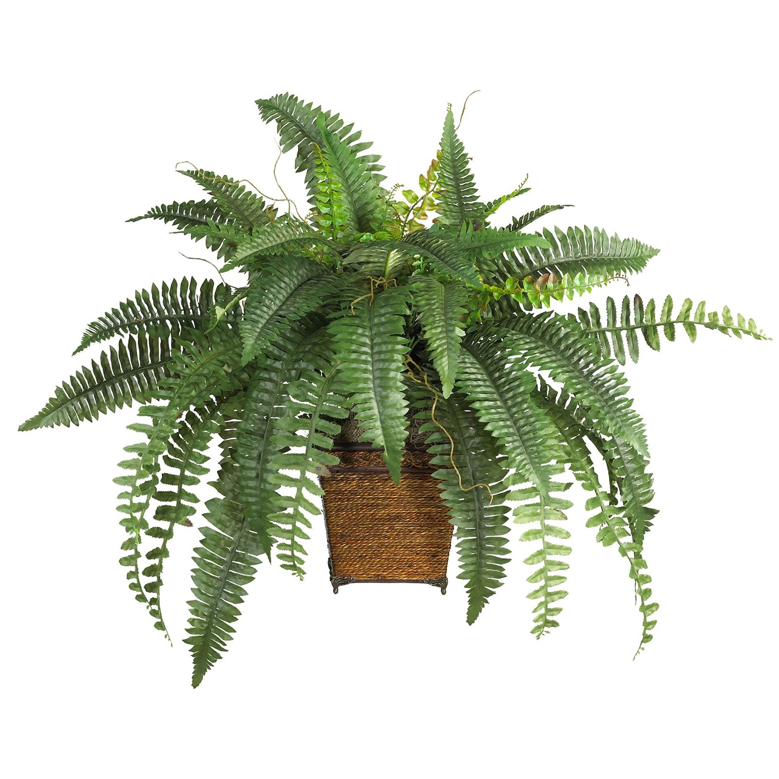 Lifelike Boston Fern in Wicker Basket – Realistic Artificial Plant Decor