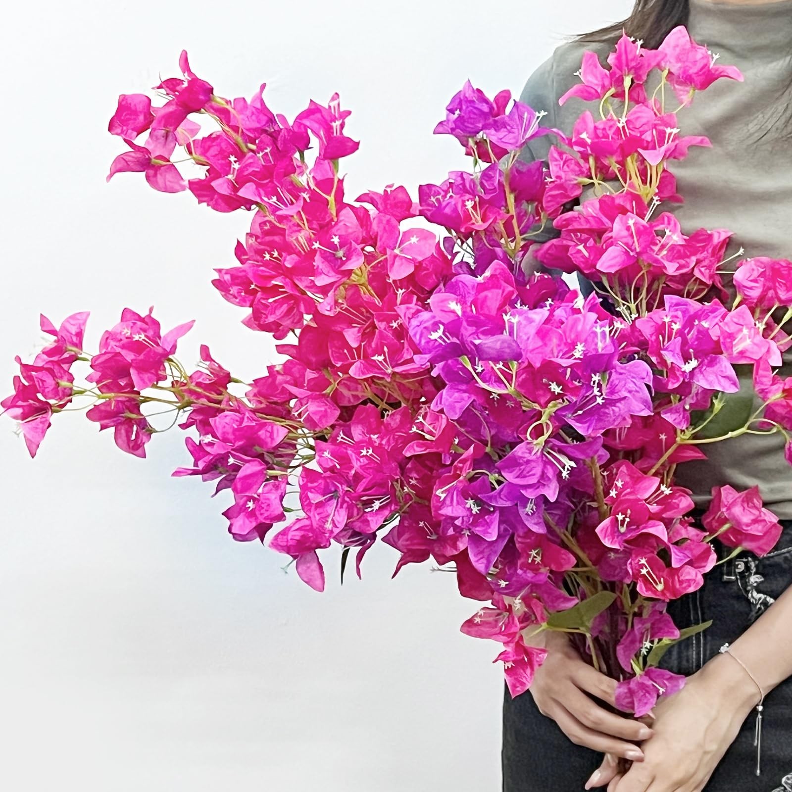 38″ Artificial Flowers Bougainvillea Floral, 6PCS 2Color Long Stems Silk Fake…