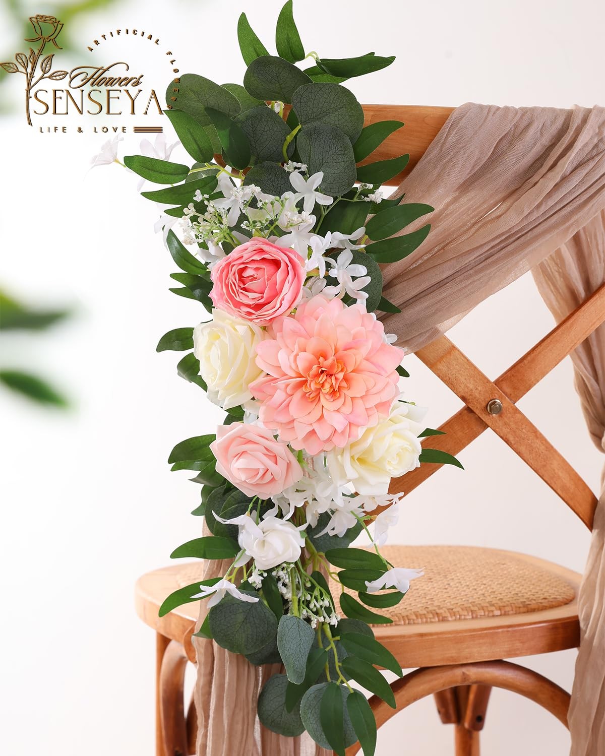 Artificial Flowers Combo, Peach Pink Silk Roses, Peonies, Dahlias with Stems …