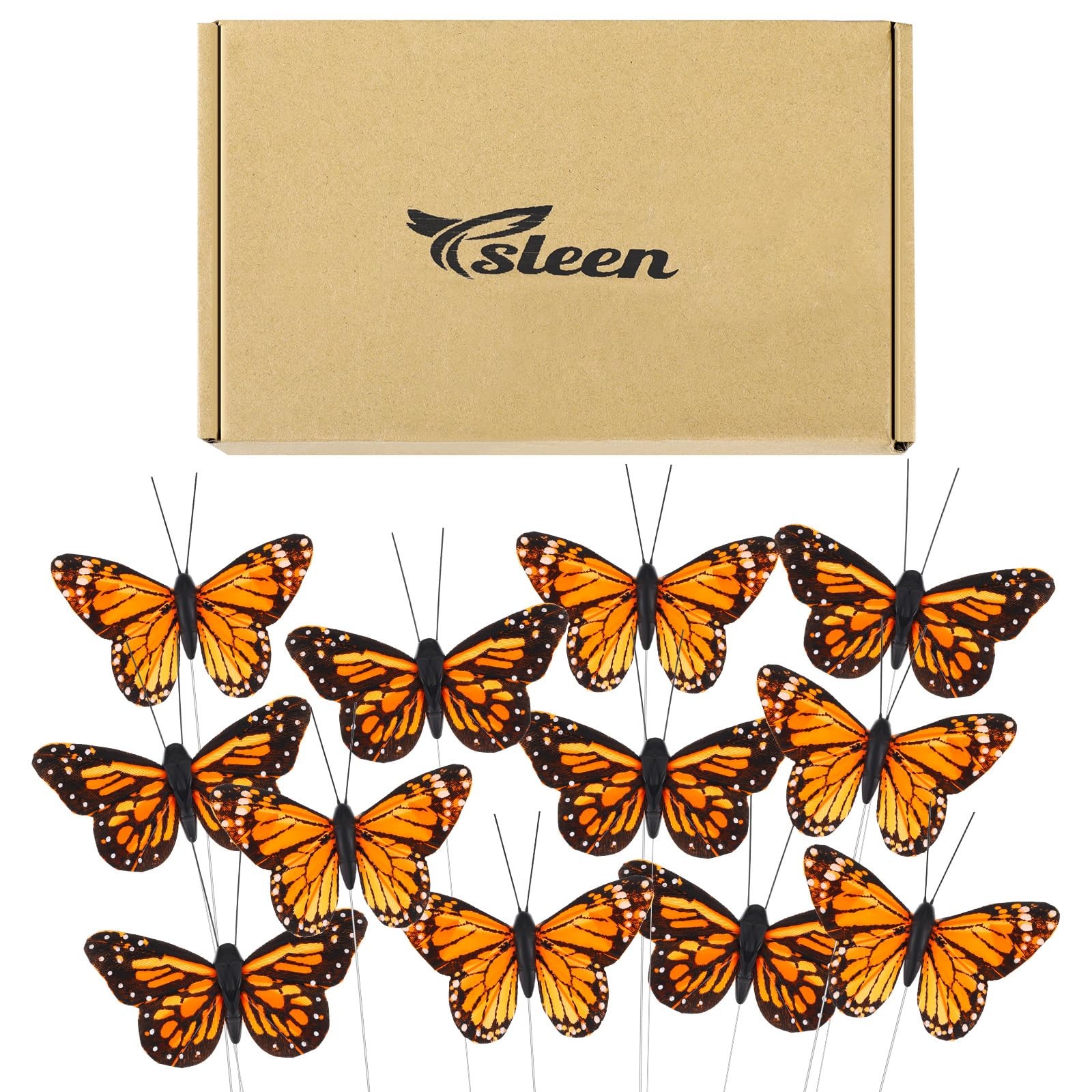 12 Set Artificial Butterflies Orange Crafts Decor