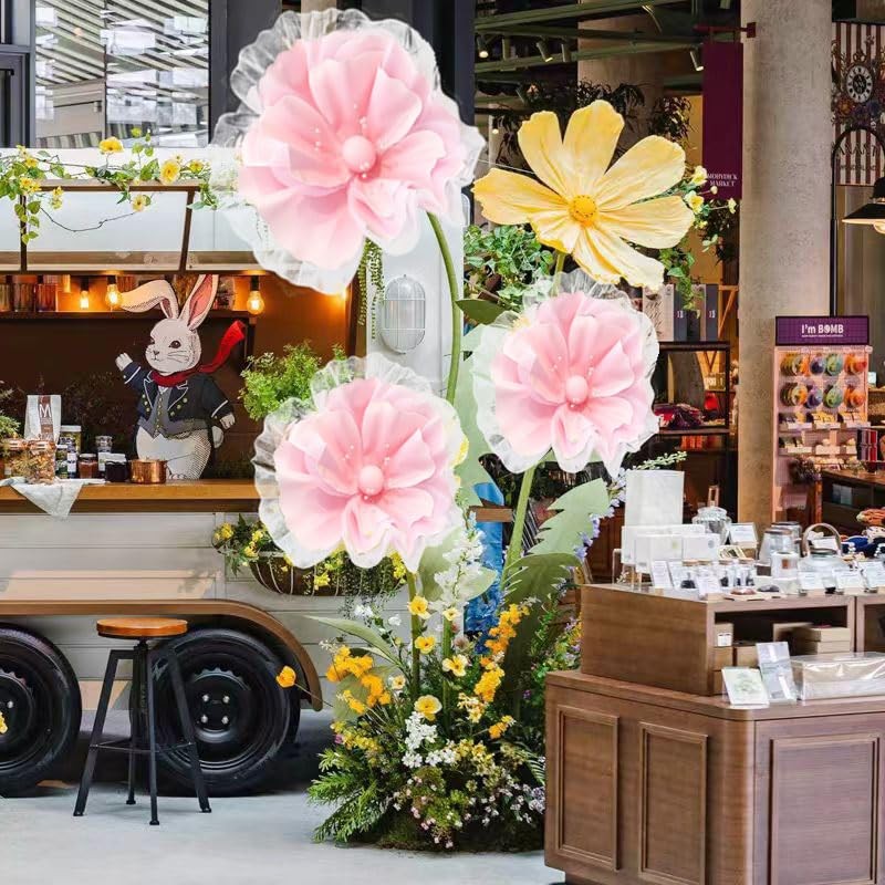 5.9FT Large Pink Artificial Flowers w/Stand, Assembly Required