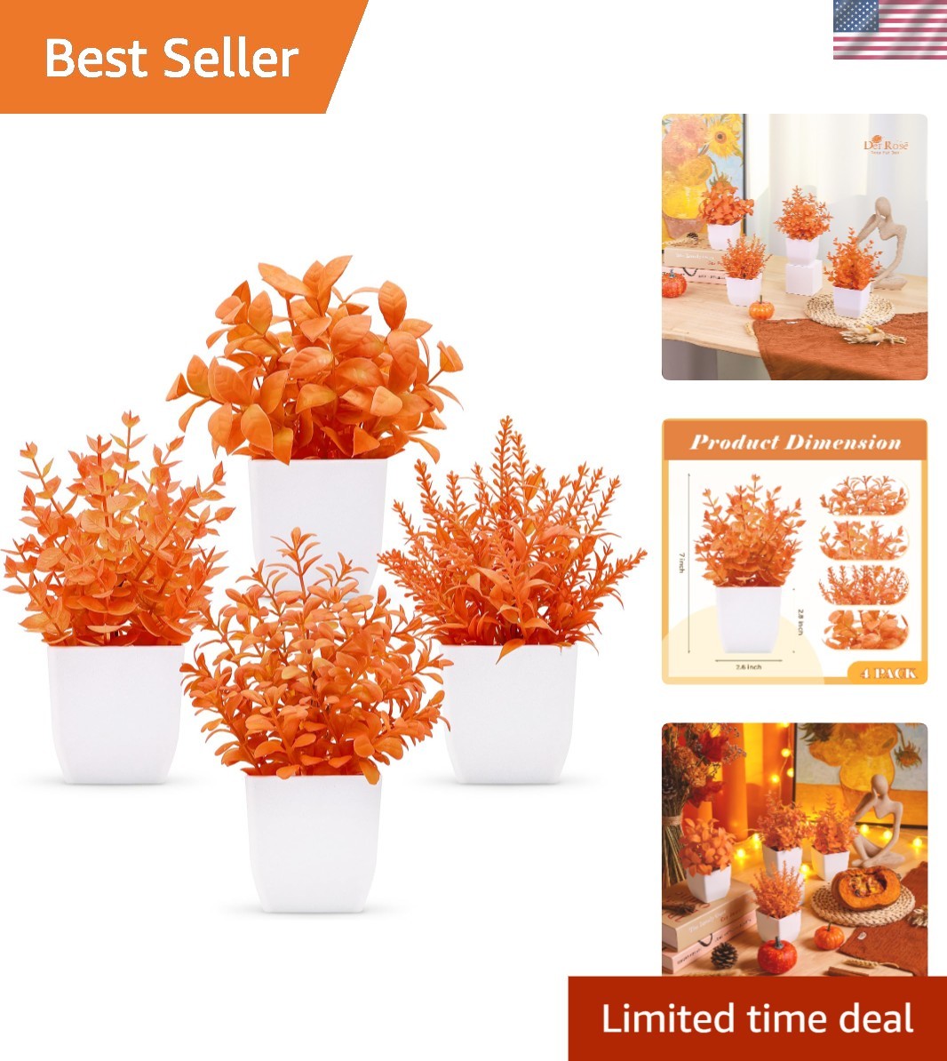 Chic 4 Pack of Fall Faux Plants – Versatile Accent for Home and Office