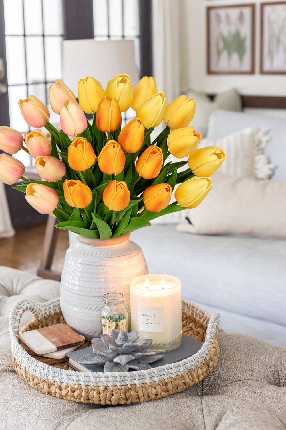 24 Pcs 13.5 in Mixcolor Artificial Tulips Flowers Real Touch Fake Tulips