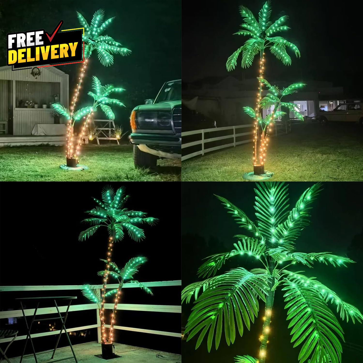 7Ft Solar Lighted Palm Tree Home Room Decor 260LED Christmas Tree 3 Trunks Ar…