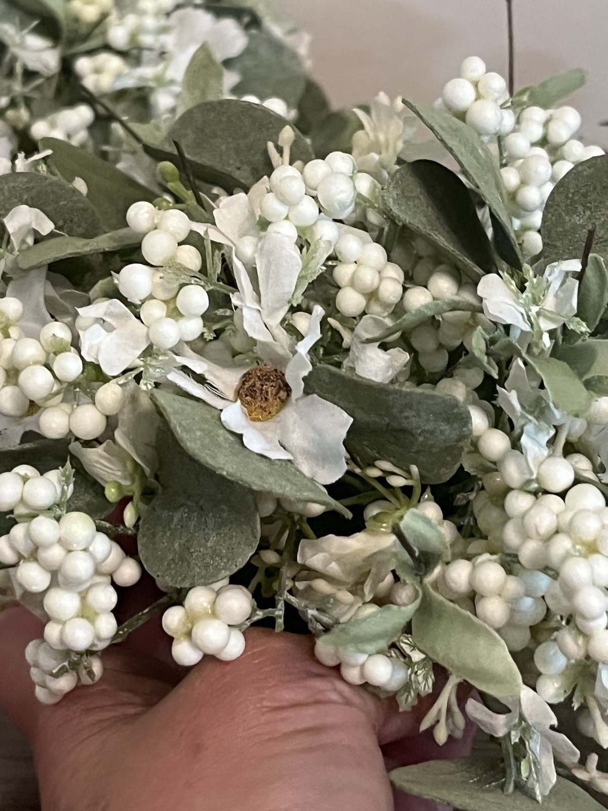 Eucalyptus And Berries Floral Centerpiece Filler White Green Country Farmhouse