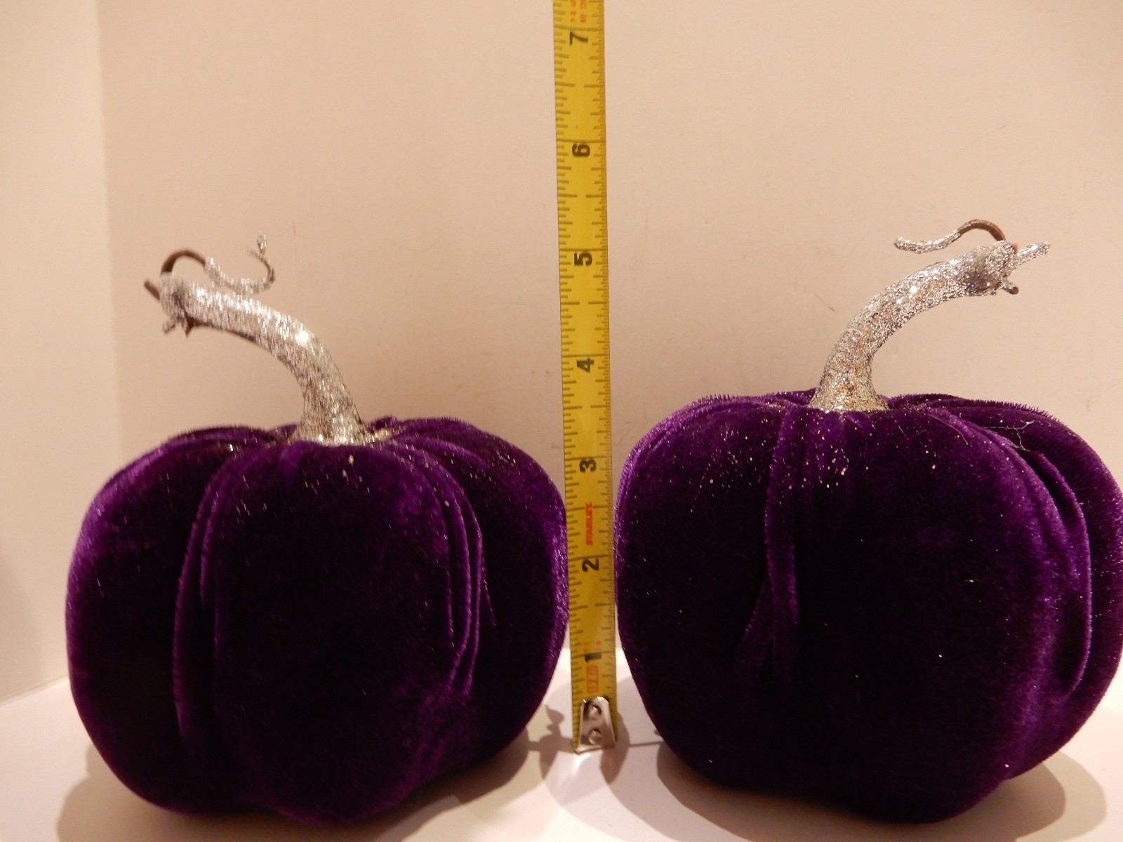 Purple Velvet Pumpkin with glitter stems Lot of 2