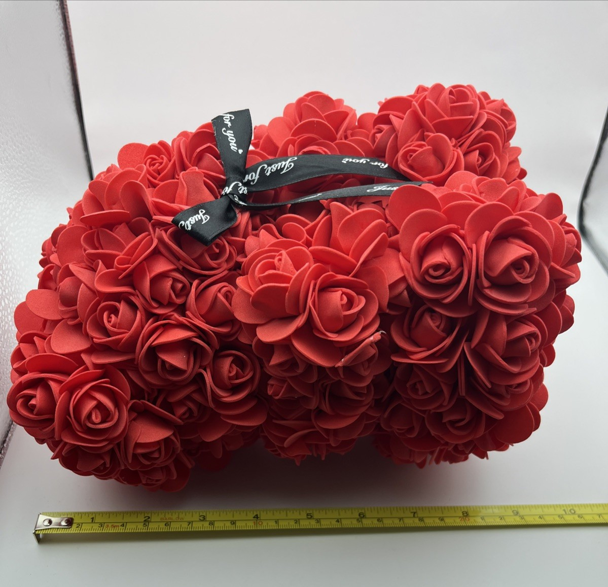 Rose Teddy Bear Flower Gift, Red Artificial Roses, Romantic Anniversary Decor