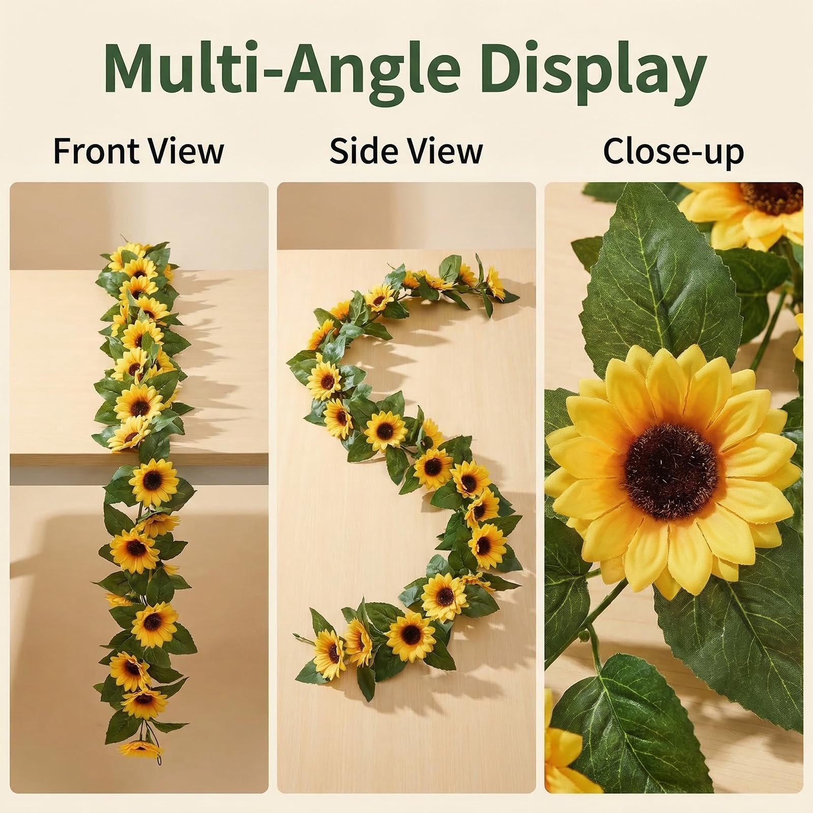 2Pack Artificial Sunflower Garlands Fake Hanging Sunflowers Silk Vines with G…