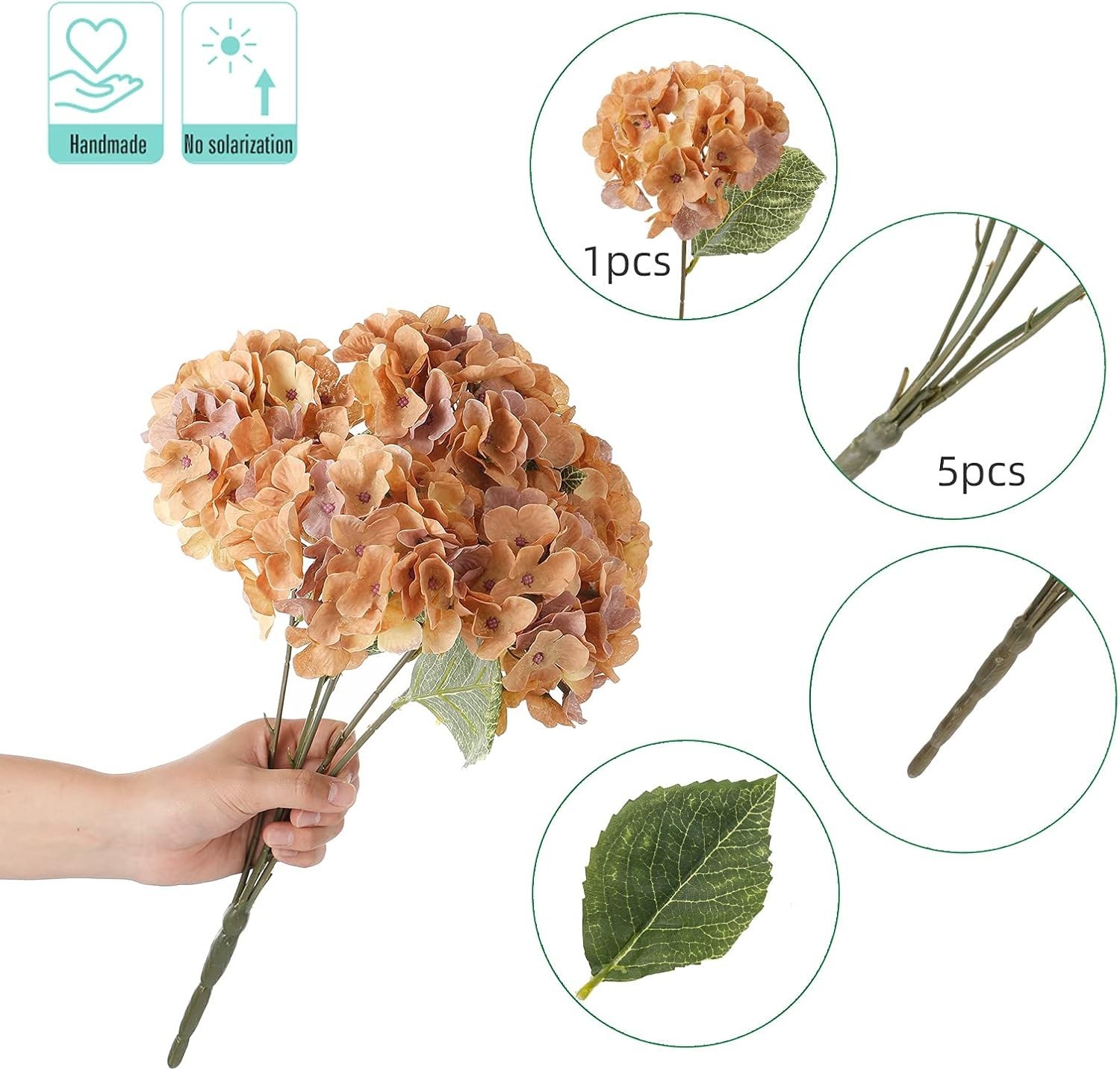 2 Bouquets Faux Hydrangea Flowers Vintage Artificial Silk Hydrangeas Coffee