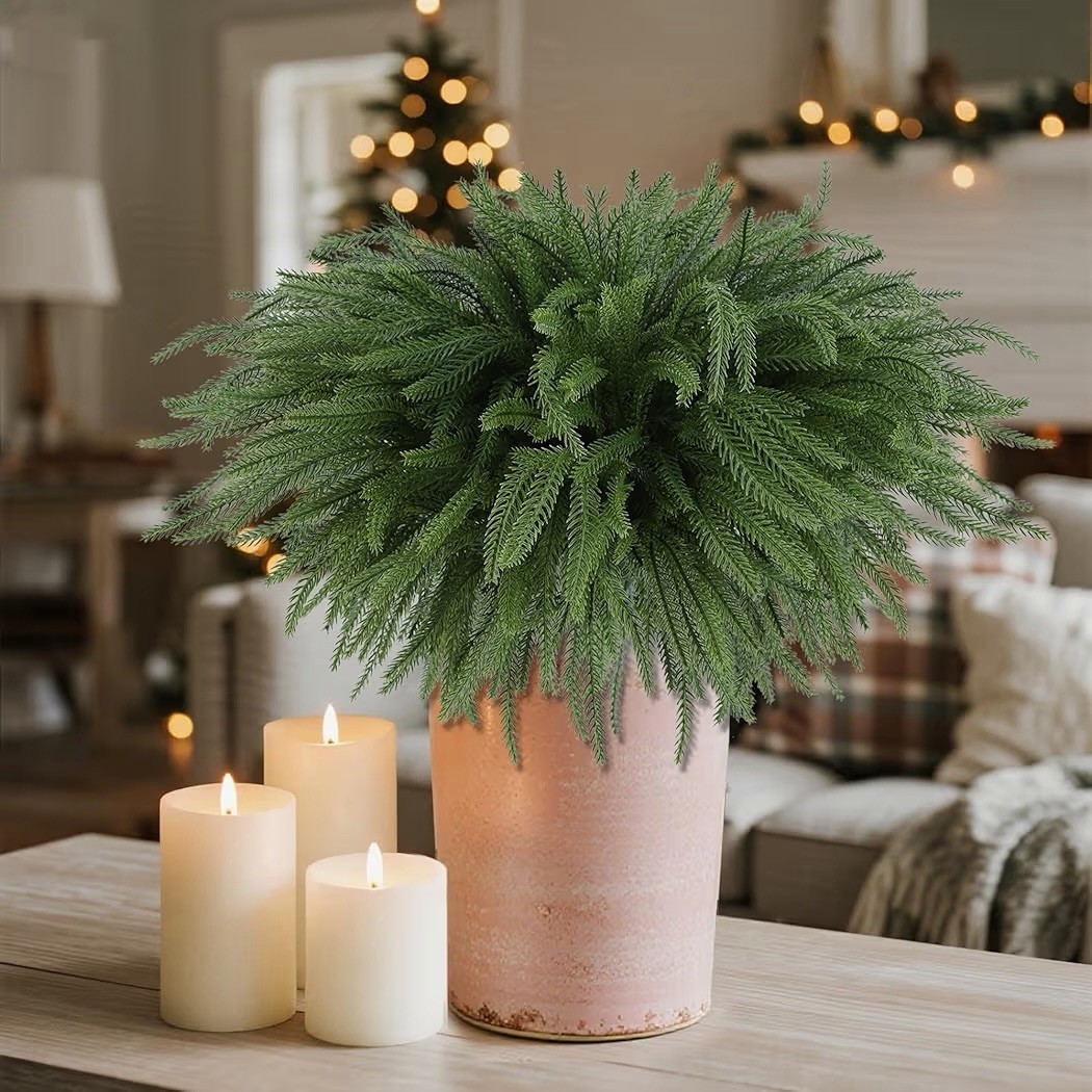 18” Norfolk Pine Stems – 16 Pack Real Touch Artificial Greenery Stems for Vase