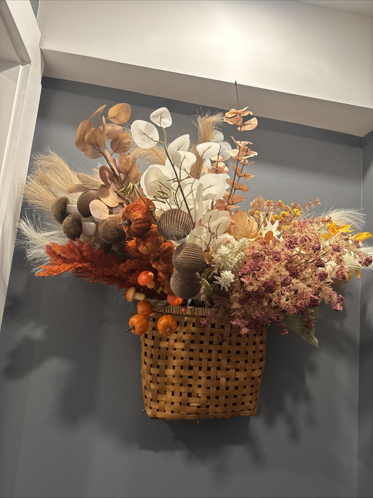 Large Fall Wedding Fake Flower Lot 38 Bunches W Mushrooms Pumpkins Autumn Basket
